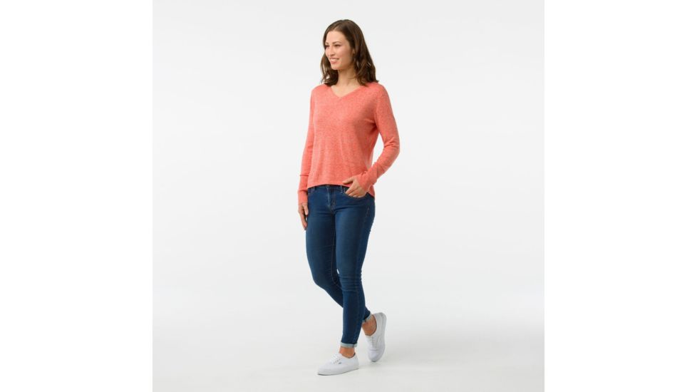 Smartwool Shadow Pine V-Neck Sweater-Women's, Habanero-Moonbeam Heather, Extra Small, SW000345A71-XS