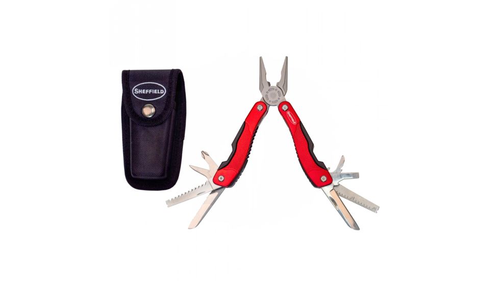 Sheffield 12-in-1 Folding Multi Tool with Pouch, Red 12988