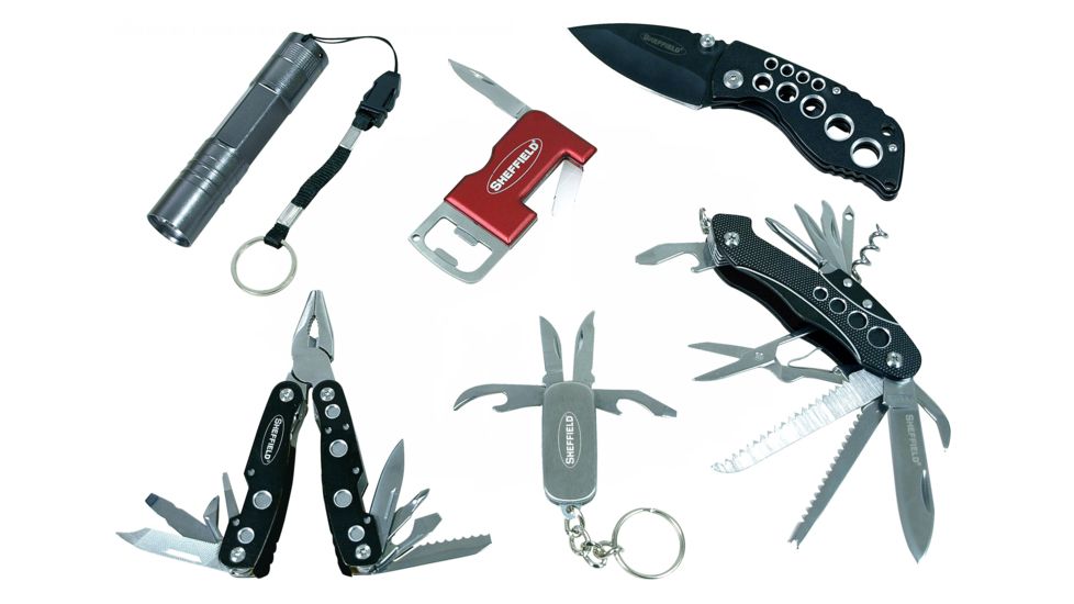 Sheffield 6 Piece Knife And Flashlight Set, Black 12312