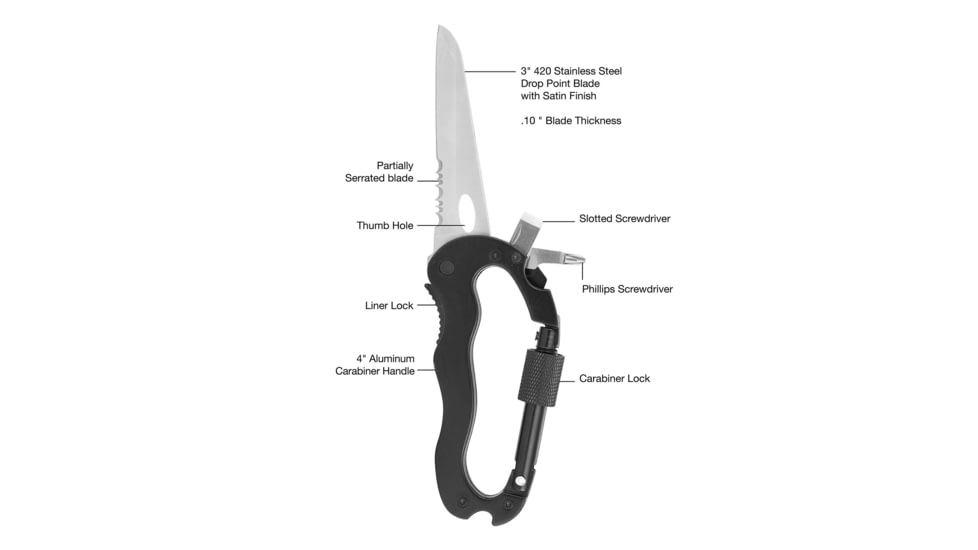 Sheffield Wilco 4-In-1 Carabiner Multi-Tool, Black, 12173