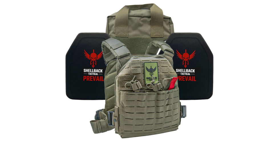 Shellback Tactical Defender 2.0 Lightweight Level IV Ceramic Plates Armor Kit, Ranger Green, One Size, SBT-9040-4SICMH-RG