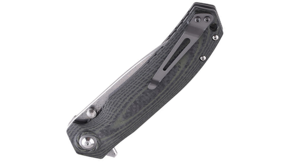 Shieldon Charkos Multi-Tool, 5.25in Closed. 4in Damascus Steel Drop Point Blade, Green G10 Handle, Nylon Sheath, 7092D