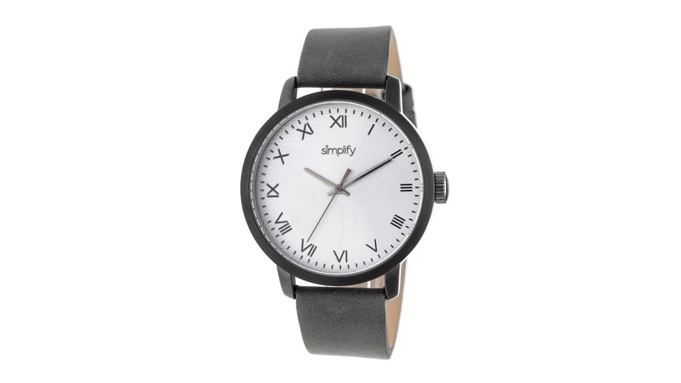 Simplify The 4200 Leather Strap Watch, Charcoal/Silver, Standard SIM4205