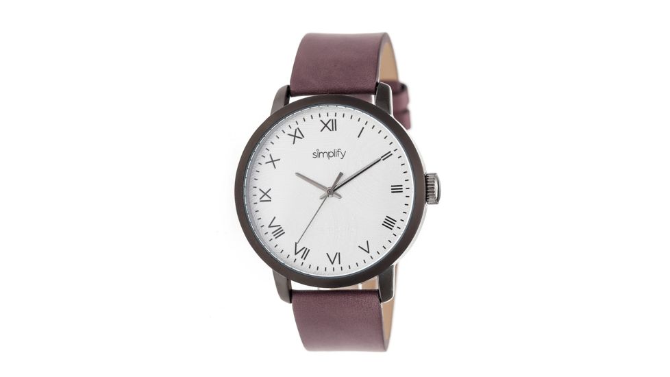 Simplify The 4200 Leather Strap Watch, Plum/Silver, Standard SIM4206