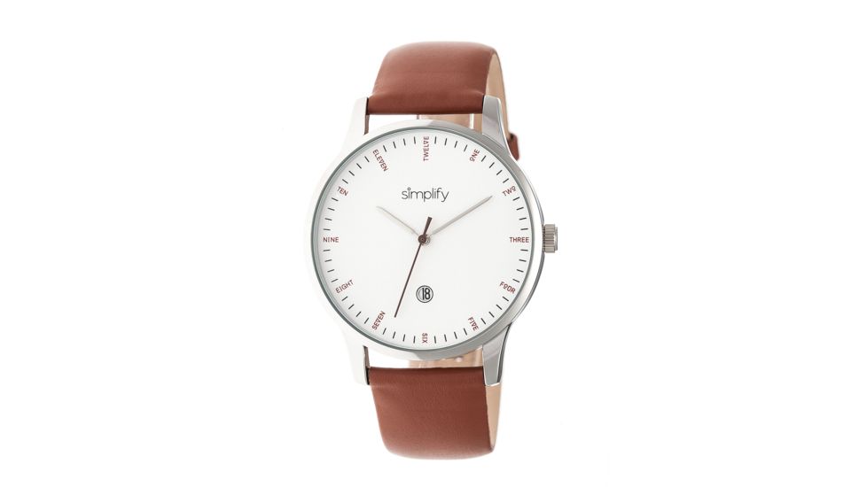 Simplify The 4300 Leather Strap Watch with Date Display, Brown, Standard SIM4302