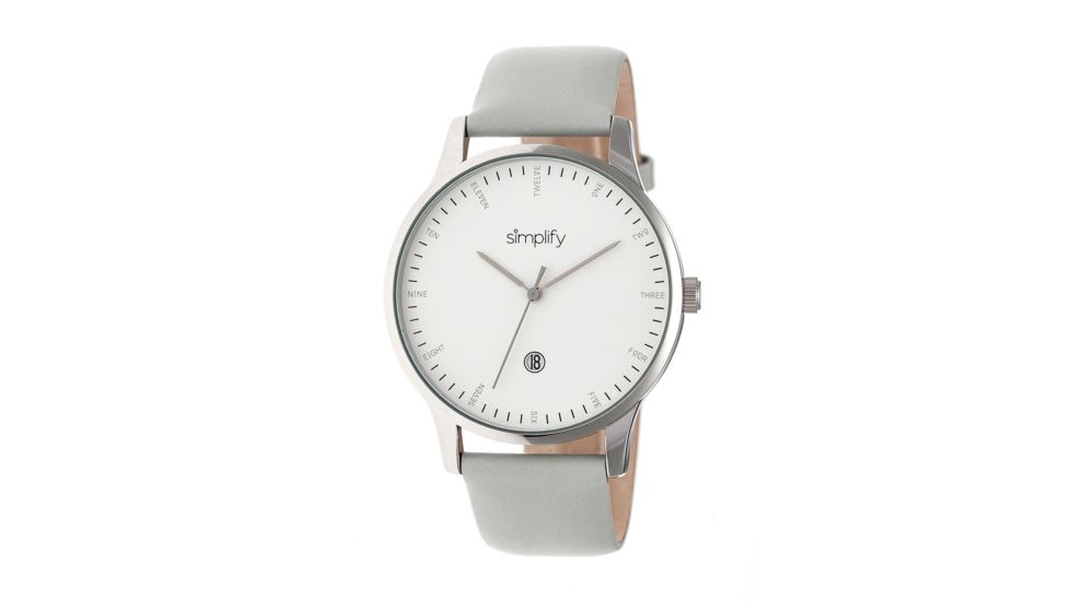 Simplify The 4300 Leather Strap Watch with Date Display, Grey, Standard SIM4303
