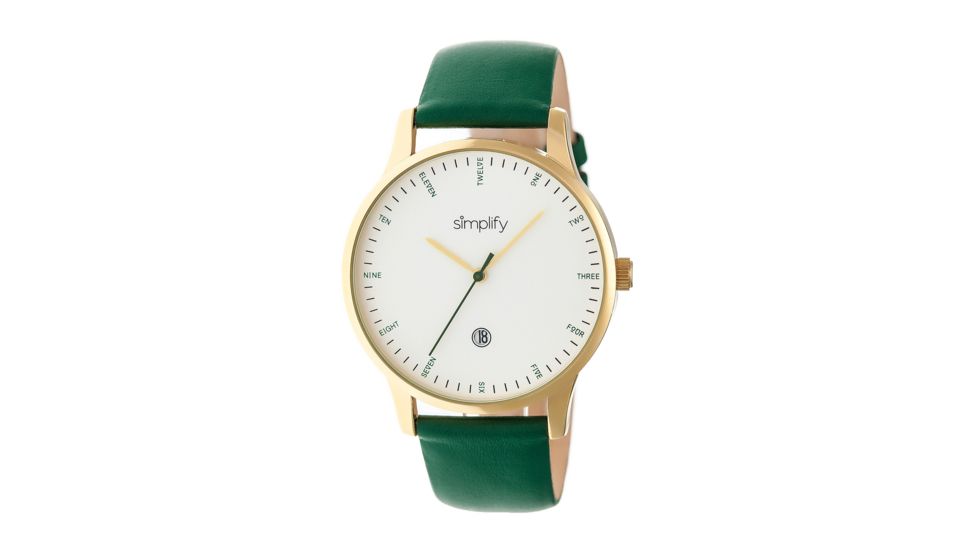 Simplify The 4300 Leather Strap Watch with Date Display, Forest Green, Standard SIM4305