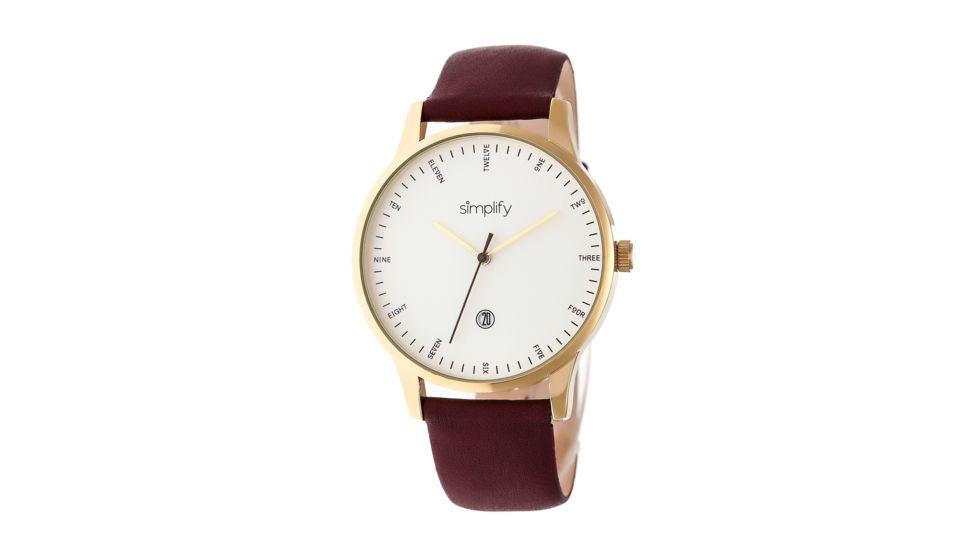 Simplify The 4300 Leather Strap Watch with Date Display, Dark Brown, Standard SIM4306
