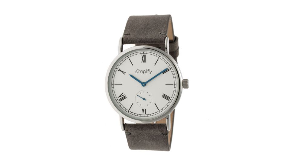 Simplify The 5100 Leather-Band Watch, Silver/Charcoal SIM5103
