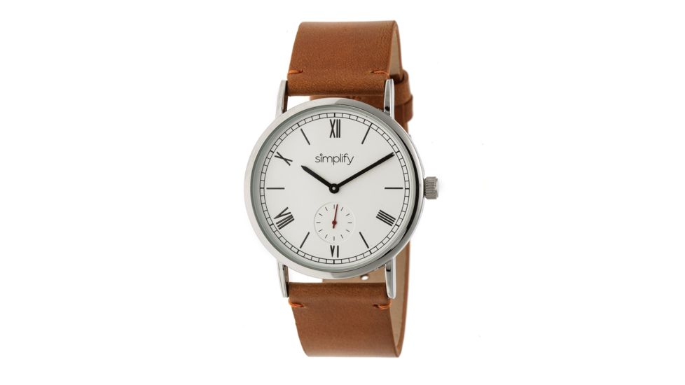 Simplify The 5100 Leather-Band Watch, Silver/Camel SIM5105