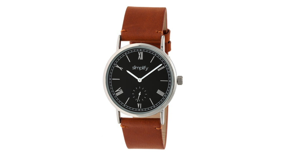 Simplify The 5100 Leather-Band Watch, Black/Camel SIM5106