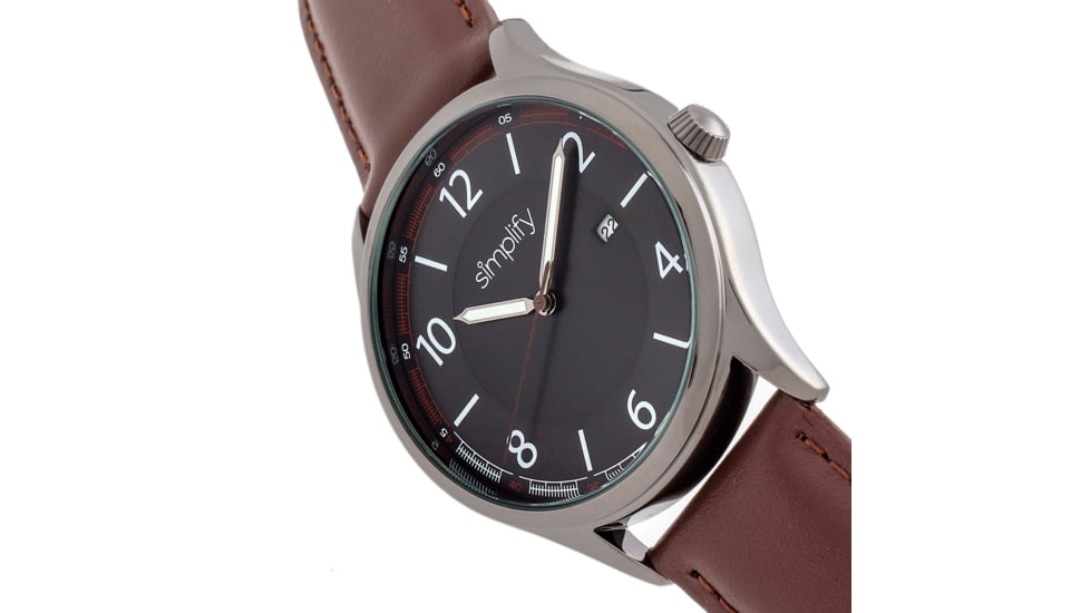 Simplify The 6900 Leather-Band Watch w/ Date, Brown, One Size, SIM6905