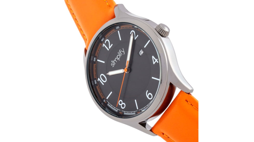 Simplify The 6900 Leather-Band Watch w/ Date, Orange, One Size, SIM6906
