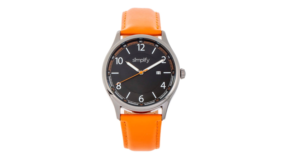 Simplify The 6900 Leather-Band Watch w/ Date, Orange, One Size, SIM6906