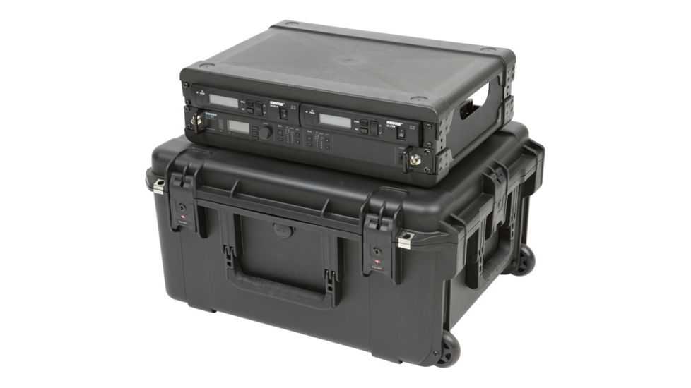 SKB Cases 2U iSeries Wireless Mic Fly Rack with Wheels, Black, 25.25in x 19.75in x 12.75in 3i-221710WMC
