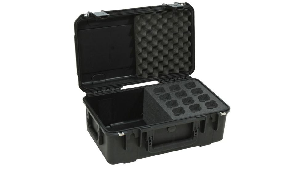 SKB Cases iSeries Injection Molded case w/foam for 12 Mics w/storage compartment, Black 3i-2011-MC12