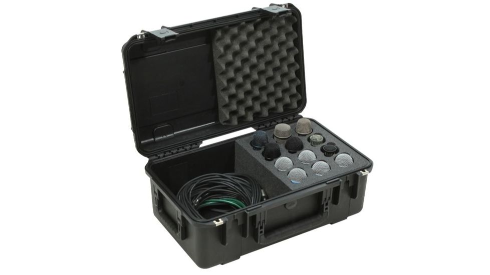 SKB Cases iSeries Injection Molded case w/foam for 12 Mics w/storage compartment, Black 3i-2011-MC12