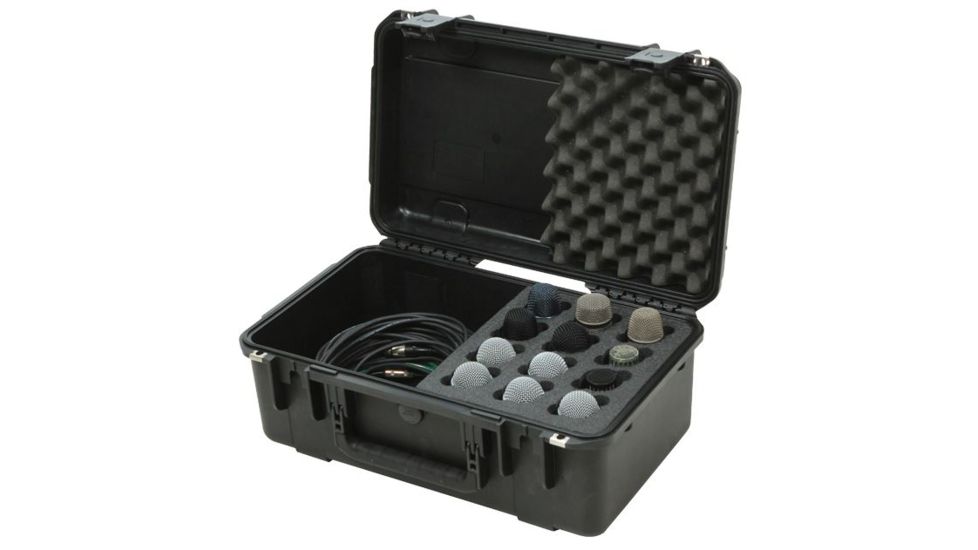 SKB Cases iSeries Injection Molded case w/foam for 12 Mics w/storage compartment, Black 3i-2011-MC12
