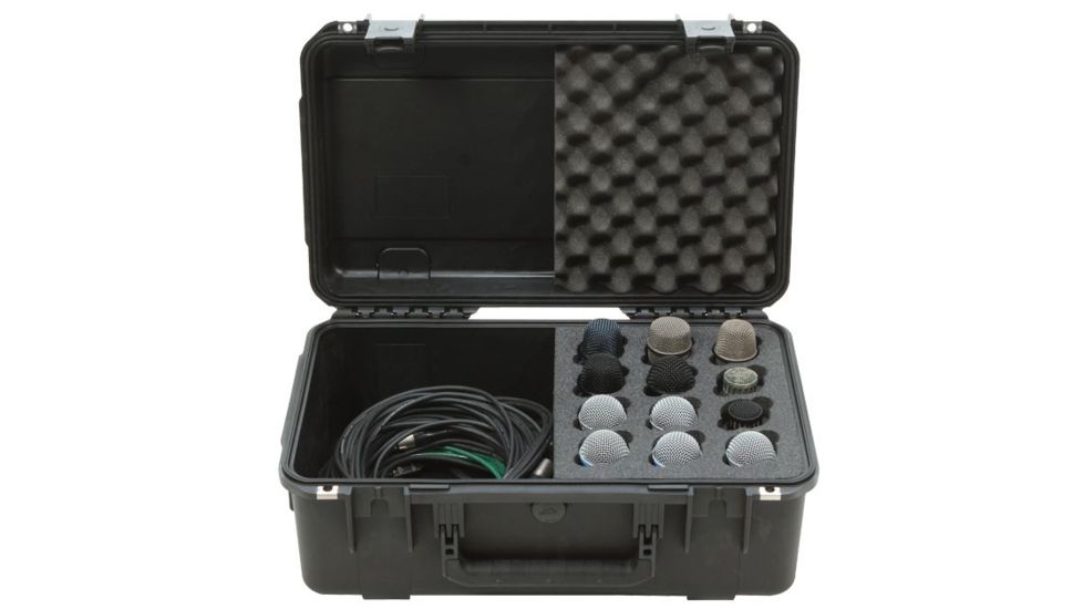 SKB Cases iSeries Injection Molded case w/foam for 12 Mics w/storage compartment, Black 3i-2011-MC12