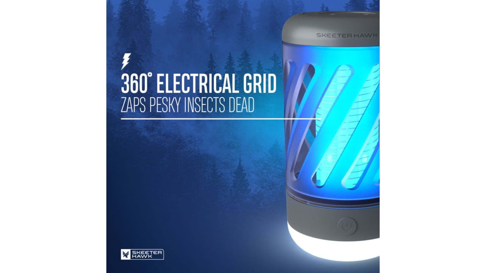 SKEETER HAWK Rechargeable Personal Bug Zapper w/ LED Lantern, Grey, SKE-ZAP-0001