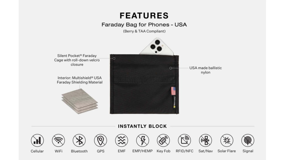 SLNT Utility Faraday Bag, USA Berry Compliant, Black, Medium, SPUF-MBNBERRY