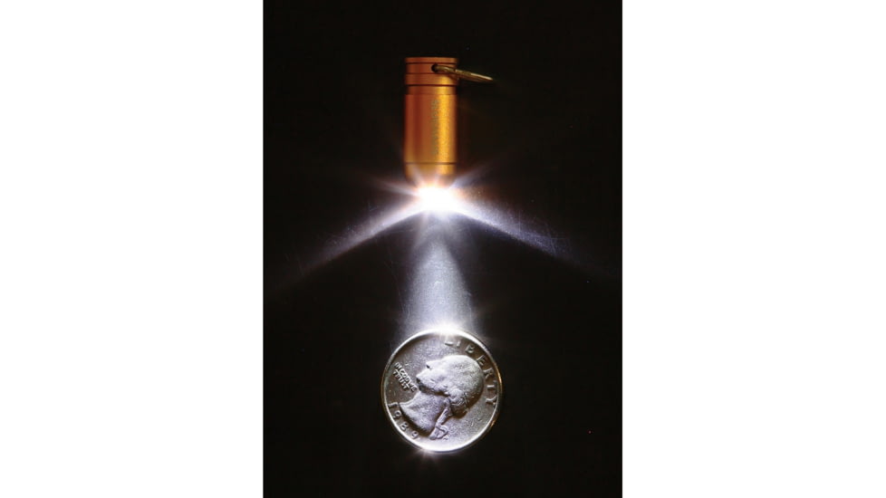 Slughaus Bullet 02 Light Brass, 1.13in X 0.39in X 0.39in, Impact Resistant, Water Resistant, Keychain, Fire Proof, Led, Twist Operation, Aluminum Construction, Gold, SLUG007