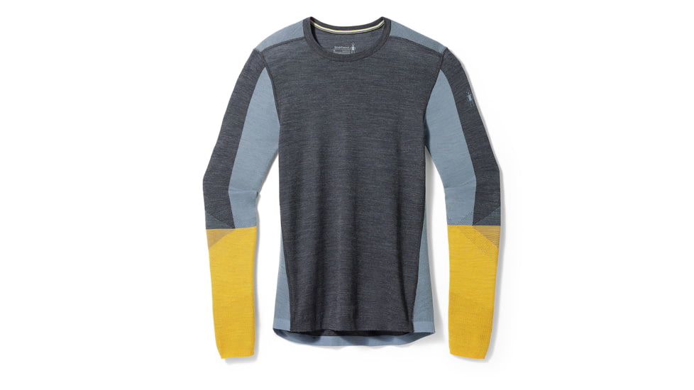 Smartwool Intraknit Thermal Merino Base Layer Colorblock Crew - Mens, Charcoal/Honey Gold, Small, SW016453M371-S