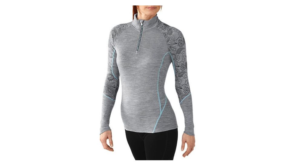 Smartwool Lightweight Pattern Zip Tee - Women's-Silver Grey Heather-Large