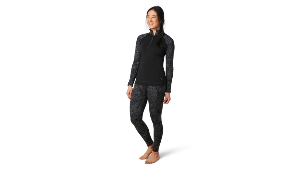 Smartwool Merino 250 Baselayer Pattern 1/4 Zip - Womens, Black Traced Dahlia, Extra Small, SW016375E42-XS