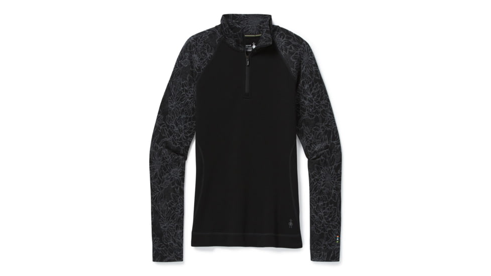 Smartwool Merino 250 Baselayer Pattern 1/4 Zip - Womens, Black Traced Dahlia, Extra Small, SW016375E42-XS