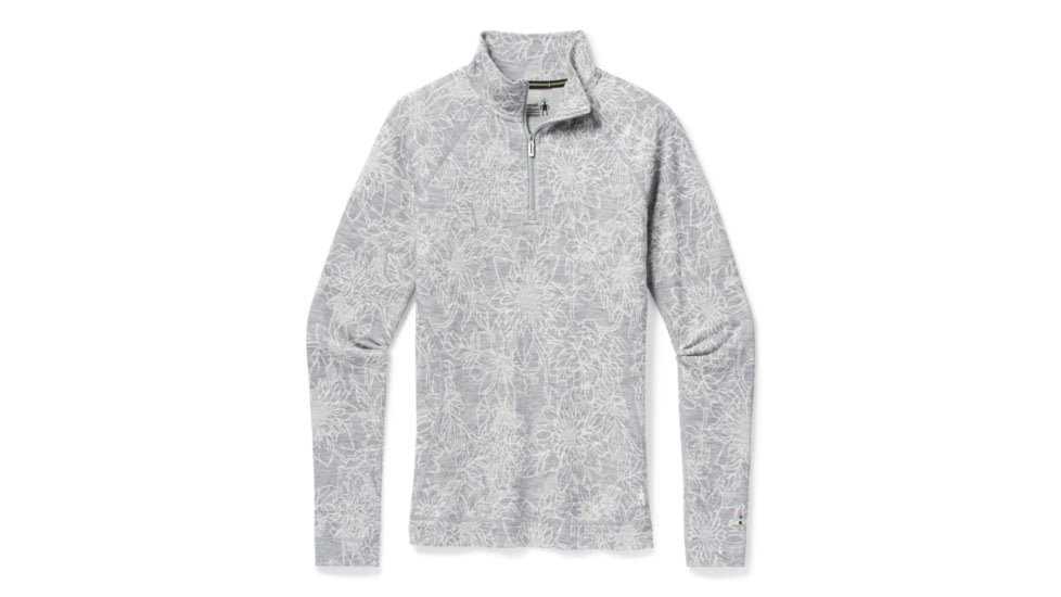 Smartwool Merino 250 Baselayer Pattern 1/4 Zip - Womens, Light Gray Traced Dahlia, Extra Small, SW016375E41-XS