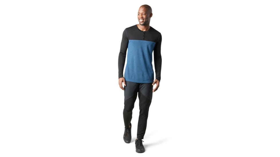 Smartwool Merino Sport 250 Henley - Mens, Black/Neptune Blue Heather, 2XL, SW016295E63-XXL