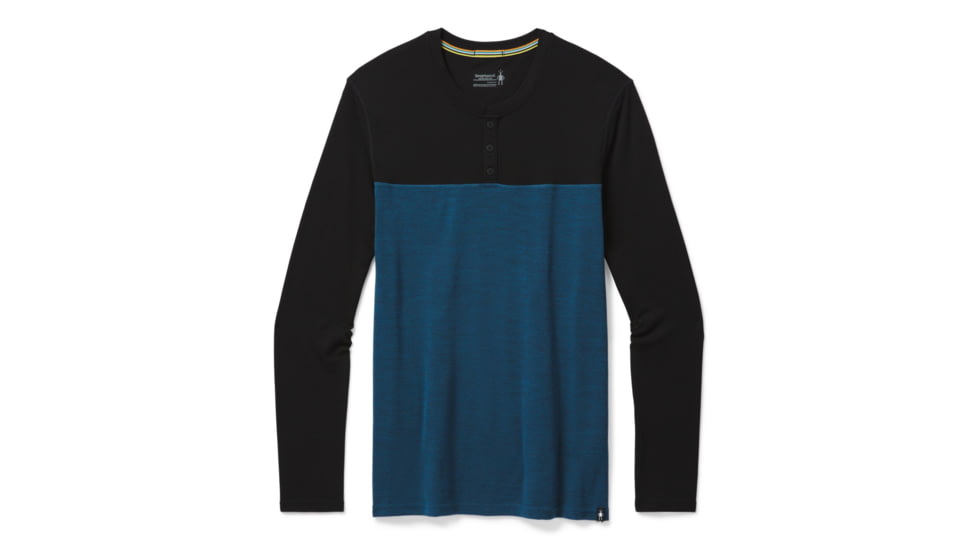 Smartwool Merino Sport 250 Henley - Mens, Black/Neptune Blue Heather, 2XL, SW016295E63-XXL