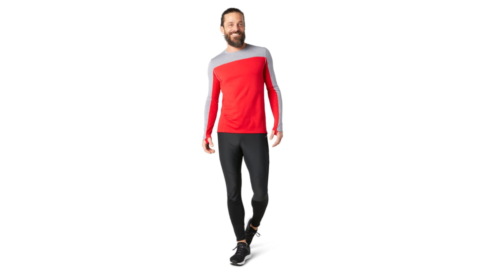 Smartwool Merino Sport 250 Long Sleeve Crew - Mens, Light Gray Heather/Cardinal Red, 2XL, SW019023E76-XXL