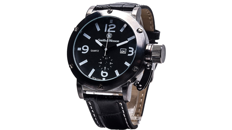 Smith and Wesson Water Resistant EGO Watch w/ Leather Strap, 48mm, Grey SWW-LW6081