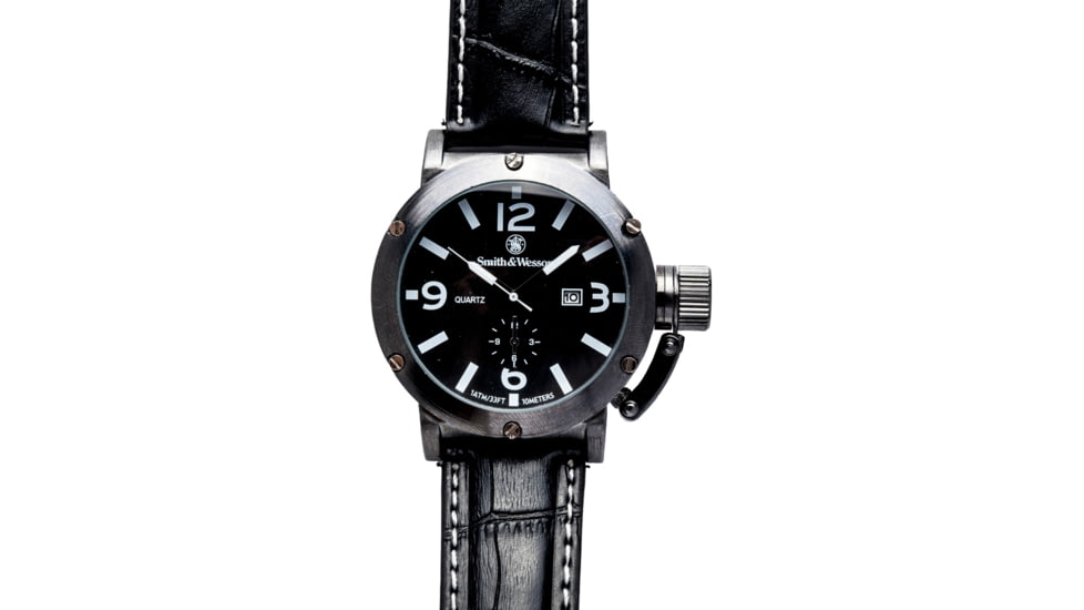 Smith and Wesson Water Resistant EGO Watch w/ Leather Strap, 48mm, Grey SWW-LW6081