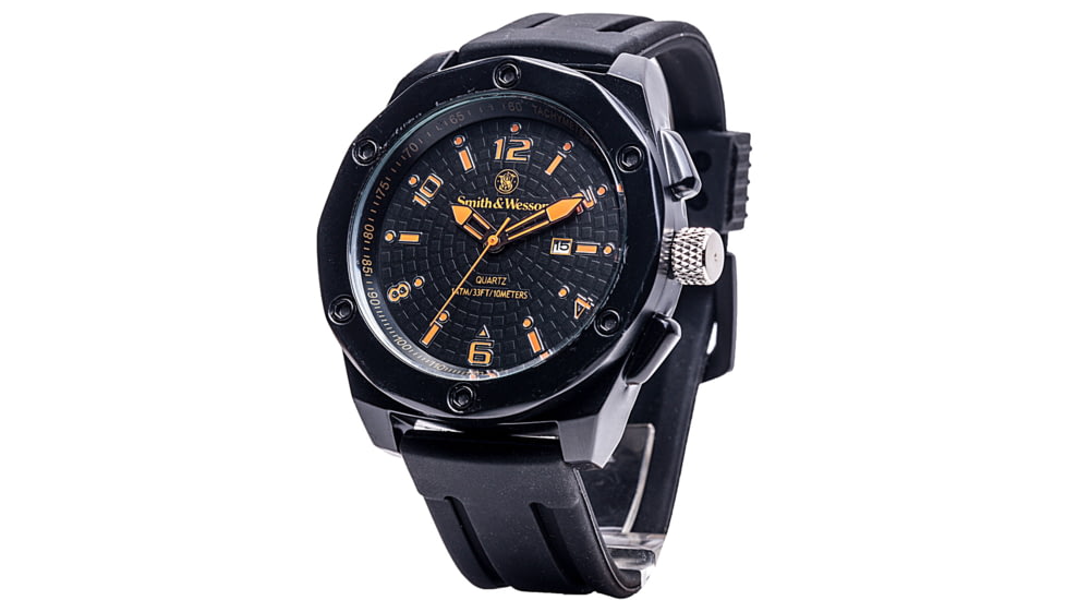 Smith and Wesson Water Resistant EGO Watch w/ Silicon Strap, 50mm, Black/Orange SWW-LW6057