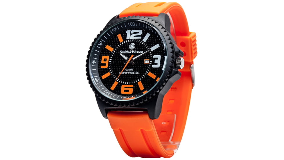 Smith and Wesson Water Resistant EGO Watch w/ Silicon Strap, 50mm, Orange/Black SWW-LW6083