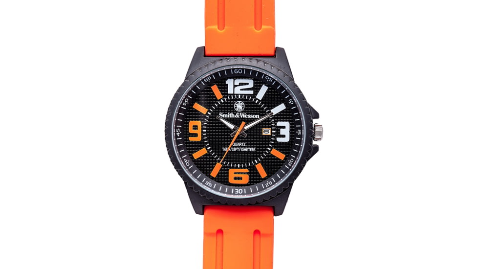 Smith and Wesson Water Resistant EGO Watch w/ Silicon Strap, 50mm, Orange/Black SWW-LW6083