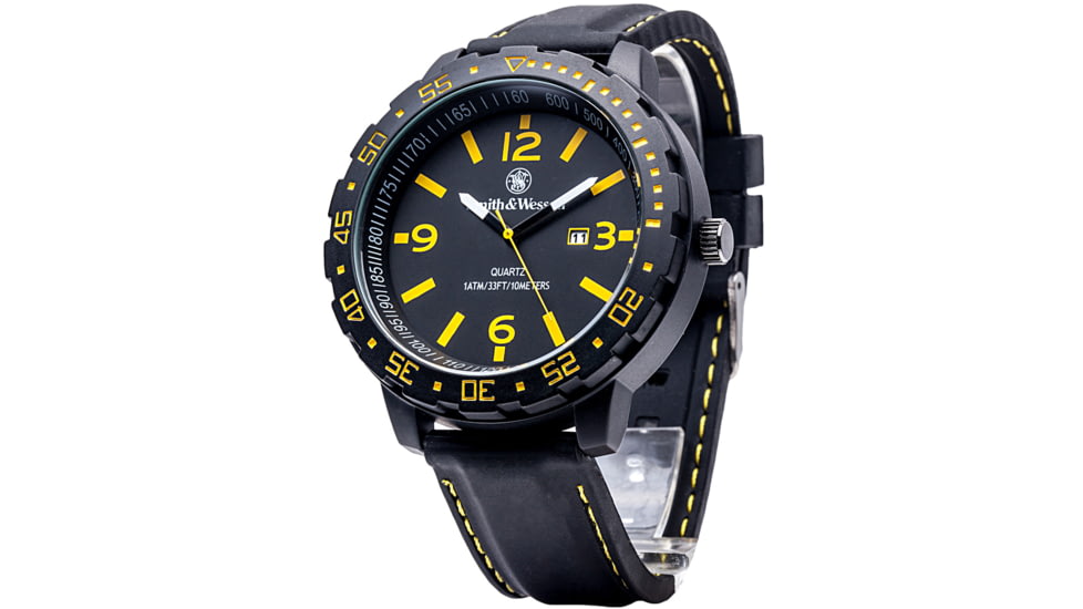 Smith and Wesson Water Resistant EGO Watch w/ Silicon Strap, 51mm, Black/Yellow SWW-LW6086