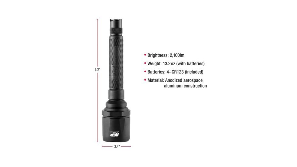 Smith &amp; Wesson Delta Force FS-10 LED Flashlight, 2100 Lumens, 4X CR123, Black 110046