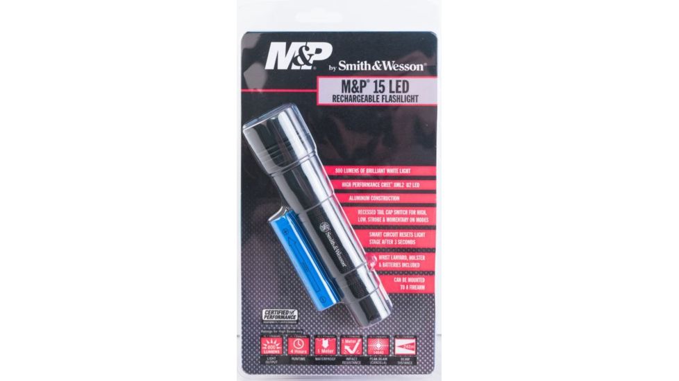 Smith &amp; Wesson M&amp;P15 USB Rechargeable LED Flashlight, 800 Lumens, Black body/White LED 110221