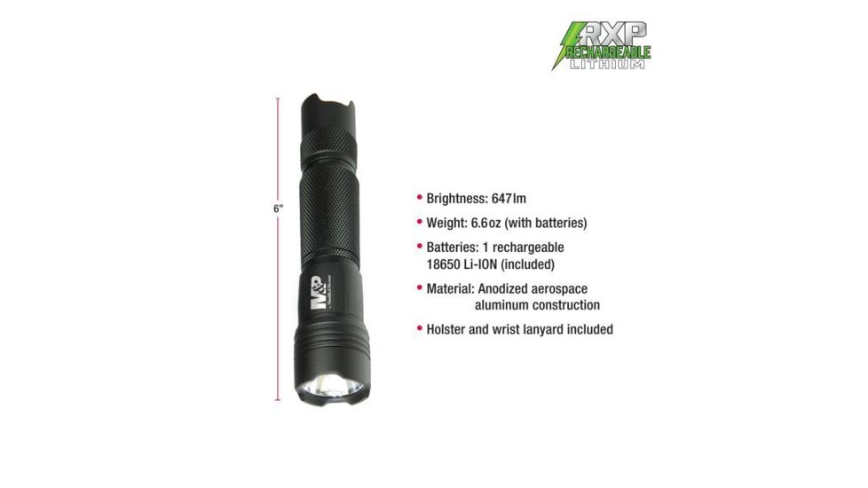 Smith &amp; Wesson M&amp;P15 USB Rechargeable LED Flashlight, 800 Lumens, Black body/White LED 110221