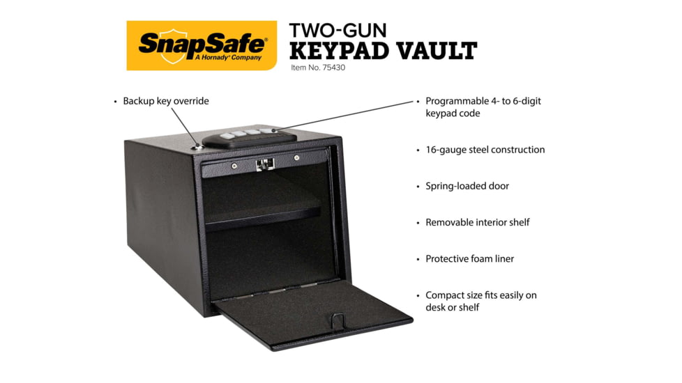Snapsafe, A Hornady Company Aux Keypad Vault 2 Gun Safe, Black, NSN N, 75430