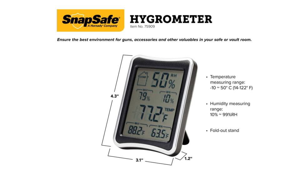 Snapsafe, A Hornady Company Hygrometer, LCD display, AAA Battery, 75909