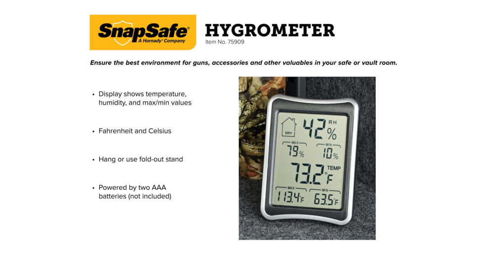Snapsafe, A Hornady Company Hygrometer, LCD display, AAA Battery, 75909