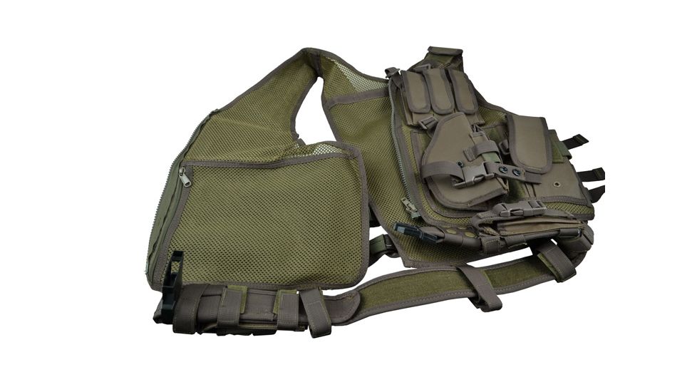 Sniper Tactical Multi Function Molle Plate Vest w/ Carrier for Bullet Clips, Bullets w/ Pouch, Green, Fully Adjustable Length / Girth ASVT01-OD