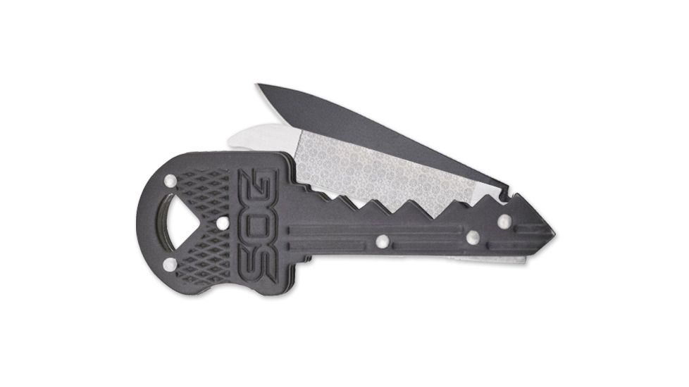 SOG Specialty Knives &amp; Tools 1.5 in. Folding Straight-Edge Drop Point Blade Key-Knife and File, Steel Handle, Black Finish KEY401CP-1397