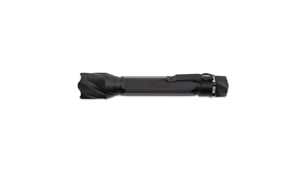 SOG Specialty Knives &amp; Tools Dark Energy LED Flashlight with Belt Clip, Black, AA Batteries Included, 200 Lumens DE-04