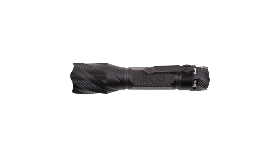 SOG Specialty Knives &amp; Tools Dark Energy LED Flashlight with Belt Clip, Black, CR123A Batteries Included, 550 Lumens DE-05
